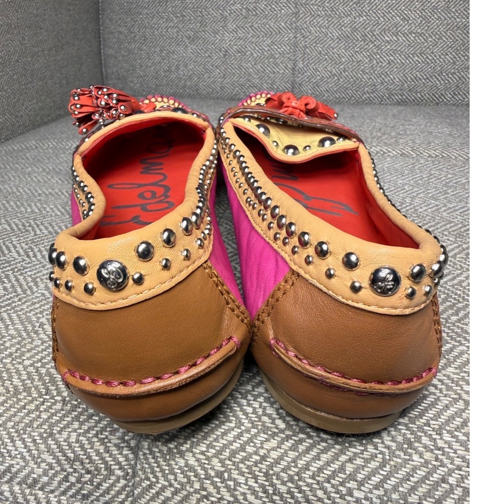 Sam Edelman Aurora Pink Tan Studded Leather Tassel‎ Loafers Moccasins Flats 8.5M - Picture 5 of 14